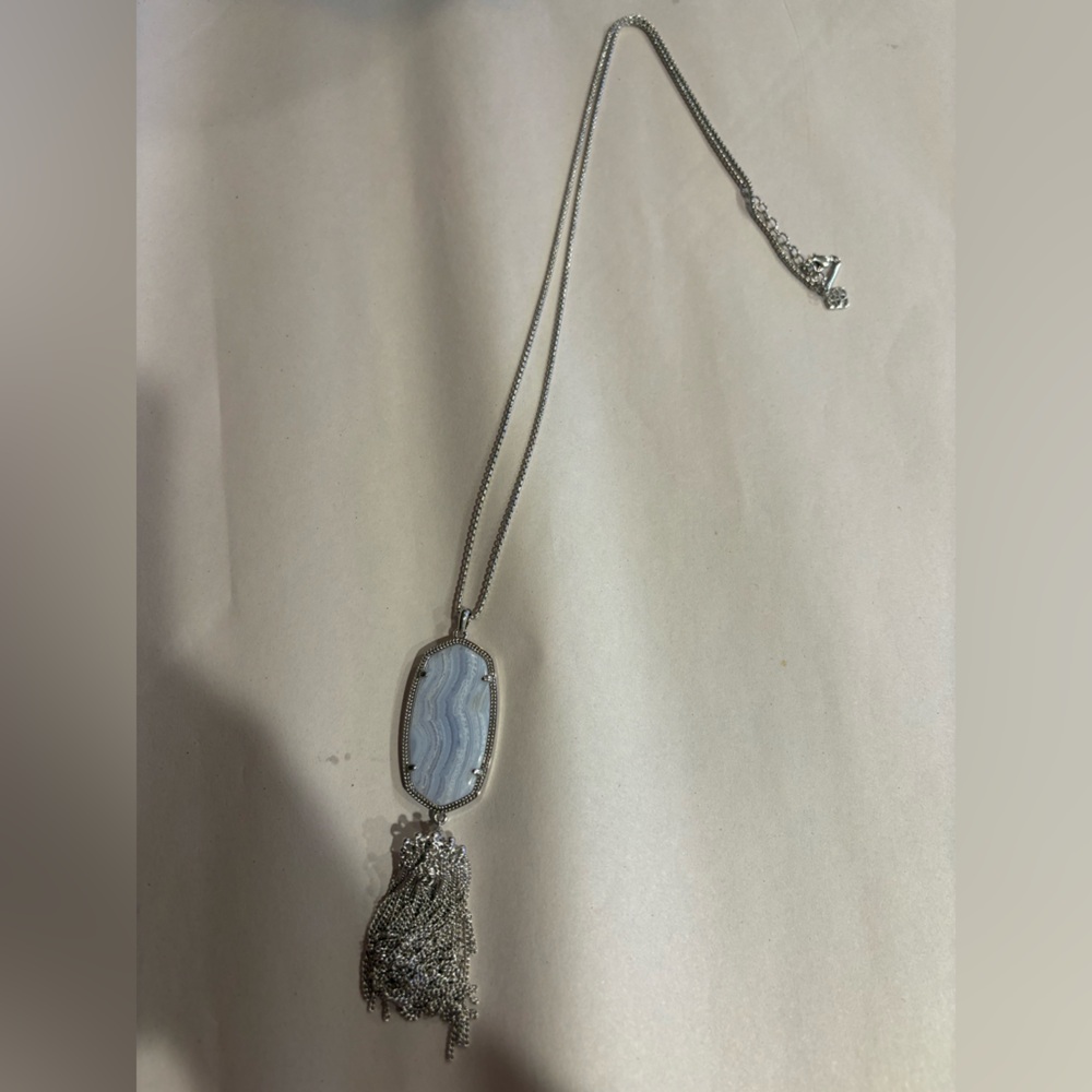 Kendra Scott Silver Blue Lace Agate Pendant Necklace with Tassel